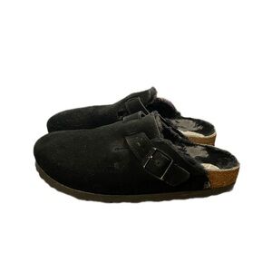 Birkenstock Boston clogs (black suede, sheepskin), lined, slip-on